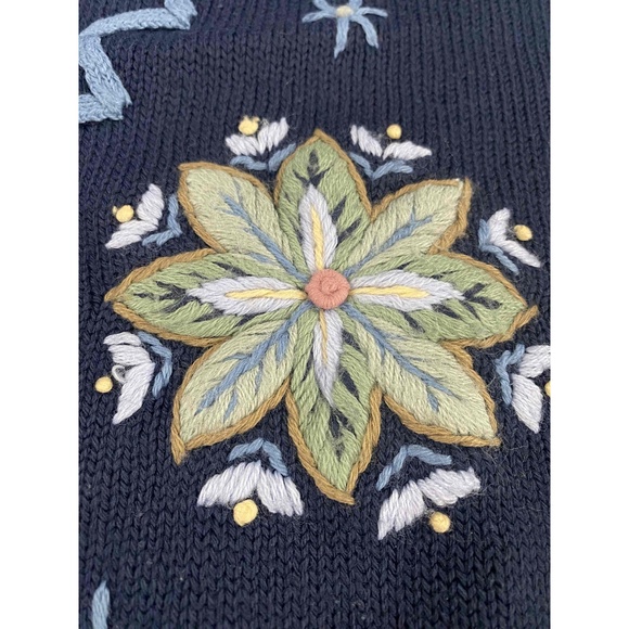 Maggie Lawrence Women's Blue Pastels Embroidered Long Sleeve Hooded Hoodie Large - Picture 6 of 13